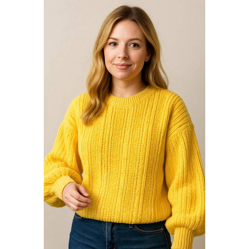 Women's High Sierra Yellow Ribbed Knit Crew Neck‎ Sweater Sm Minimalist Cozycore